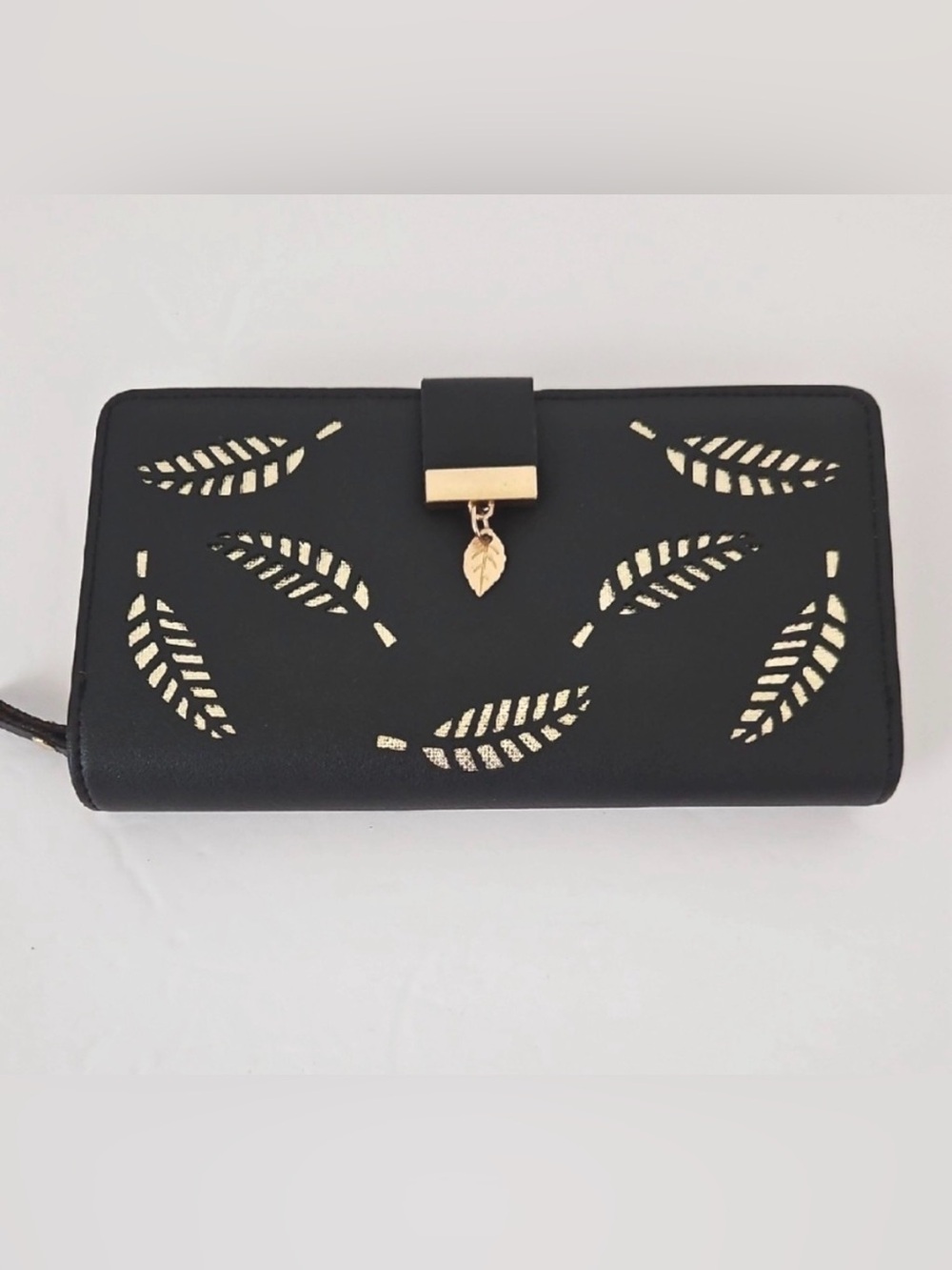 NWOT Black Wallet with Gold Leaf Cutouts - Picture 5 of 10
